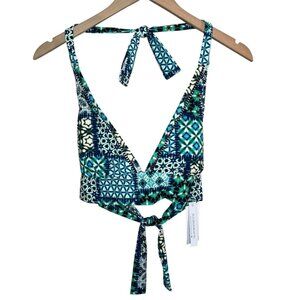 Bleu Rod Beattie Womens Navy and Teal Geometric Bikini Top Size 10